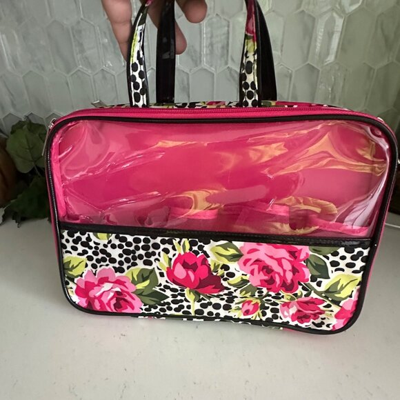 Modella Floral & Polka Dot Cosmetic Travel Bag With Clear Panel & Zipper Closure - Picture 7 of 13
